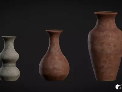 Vase Set with Broken Pieces Low-poly 3D model