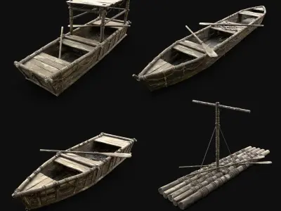 BOAT ROWBOAT GONDOLA RAFT WOODEN FISHERMAN COLLECTION PACK 