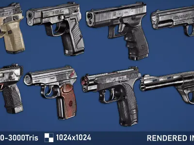 Game Ready Guns Vol01-Pistols Low-poly 3D model