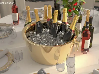 Champagne Bottles in Bronze Ice Bucket 3D model