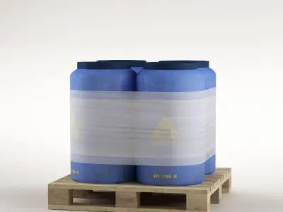 Plastic barrels on the pallet 3D model