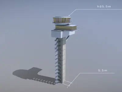 Airport Control Tower EDDF DFS ATC Frankfurt Airport Low-poly 3D model