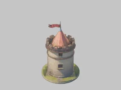 Lowpoly Stylized medieval watch tower Low-poly 3D model