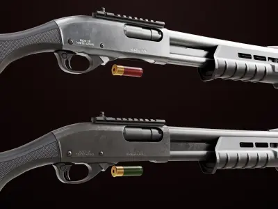 Shotgun Small 01 Black and Silver Single Mat PBR Low-poly 3D model