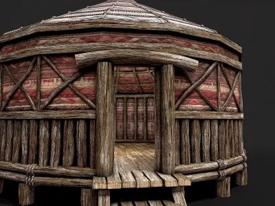 Traditional Yurt Nomads Tent with Interior 1 Low-poly 3D model