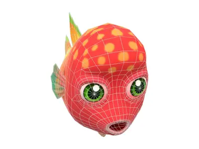 Redhead Cichlid Fish Cartoon Animated Low-poly 3D model