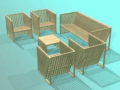 wood chair group 3D model