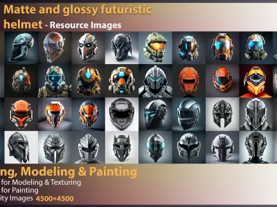 47 Matte and Glossy Futuristic Helmet - resource images  3D model