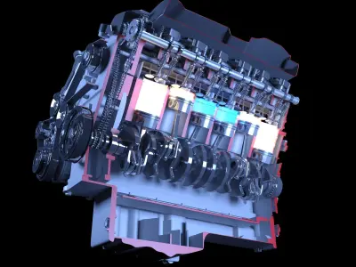 V12 Engine Sectioned Animation Ignition 3D model
