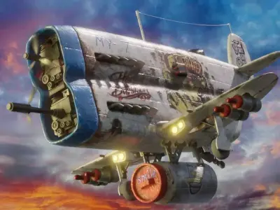 Stylized realistic white airplane Low-poly 3D model