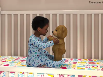 Dark Skinned Baby Boy with Teddy Bear 3D model