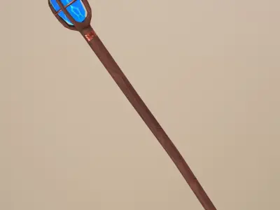 Old wooden staff Low-poly 3D model