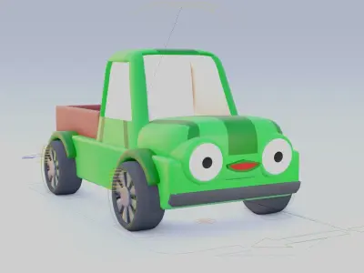cartoon green car Low-poly 3D model