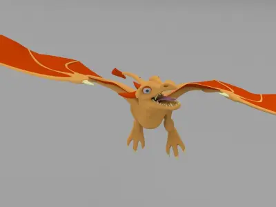 Dragon Low Poly orange flying in air 3D model