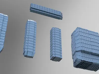 Cyberpunk Tower Grid window Block 4 tower shapes 3D model