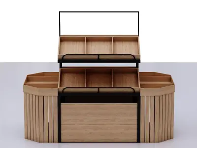 Stall model wooden display case with shelves and drawers Low-poly 3D model