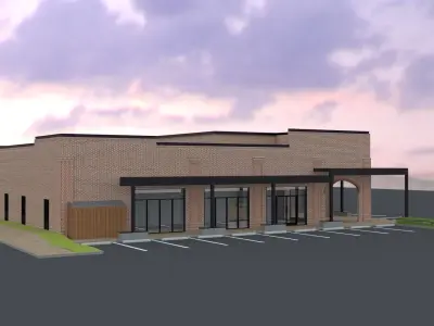 Commercial shopping center modern with trellis brick material Low-poly 3D model