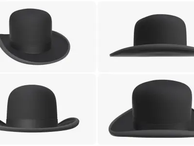 Hat set bowler men women floppy summer jester magician military 3D model