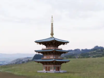 Japanese Modular Pagoda Low-poly 3D model