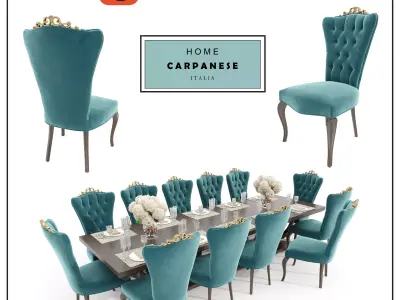 Dining set teal velvet chair Free 3D model