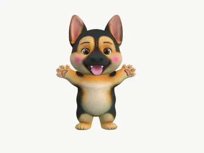 Cartoon Realistic 3D German Shepherd Stylized PBR 3D model