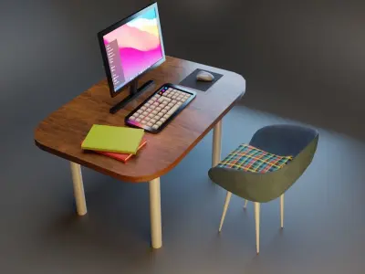 Desk and Chair Free low-poly 3D model