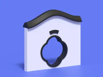 Cartoon Chinese Garden Gate Low-poly 3D model