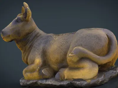 3D Cow statue of Low-poly 3D model