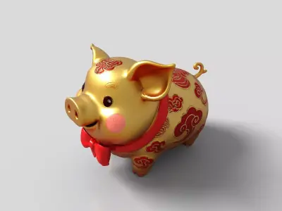 Gold jewelry pig Low-poly 3D model