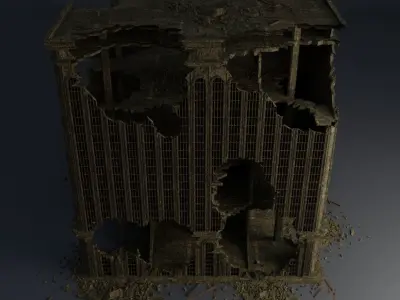 DESTROYED BUILDING CLASSICAL APOCALYPSE WAR RUINED 06 Low-poly 3D model