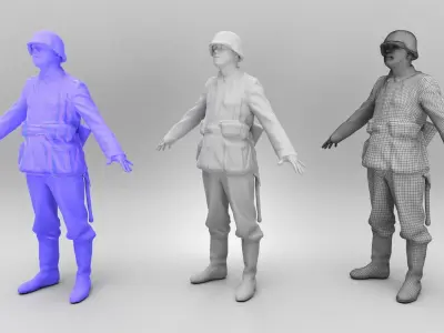 German Wehrmacht soldier in full gear ready for animation 383 Low-poly 3D model