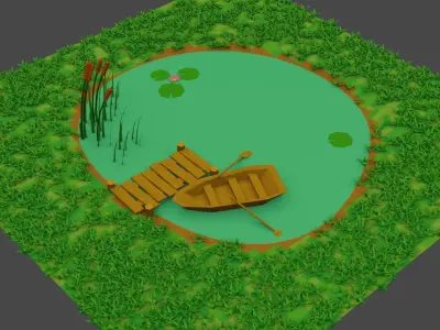 Small Pond Scene Low-poly 3D model
