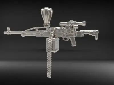 Machine Gun bullet gold pendant necklace jewelry 3D 3D print model