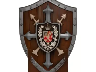 Wooden Medieval Shield with Coat of Arms 3D model