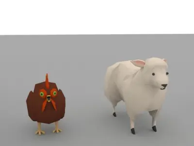 Low poly animals goose and hammer Low-poly 3D model