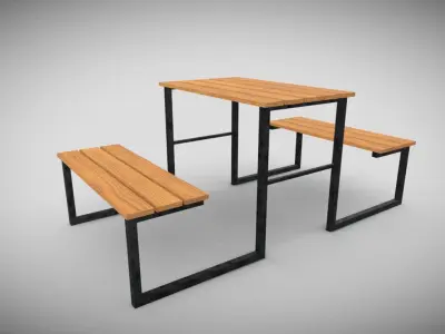 Outdoor Bench Low-poly 3D model 2