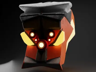 Robots head with laser-ray eyes Low-poly 3D model