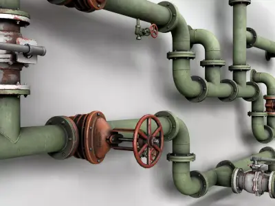 Modular industrial pipes and valves Low-poly 3D model