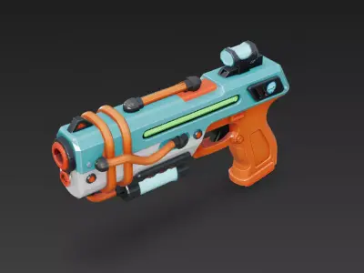 Cartoon Cyber Blue Orange Pistol 3D Model PBR Low-poly 3D model