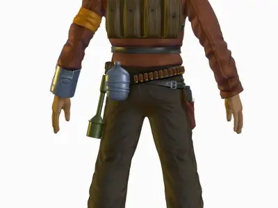 High Poly Man Leather Jacket Military Outfit Low-poly 3D model