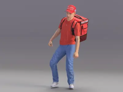 Delivery Man Wearing Donald Trump Cap Fur Rigged 3D model