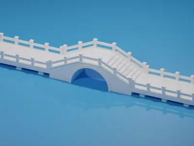 Cartoon Chinese Stone Bridge Low-poly 3D model