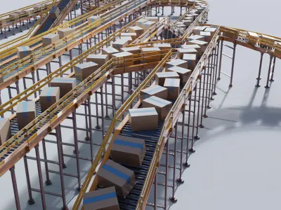 Conveyor Belt Scene and Constructor Low-poly 3D model