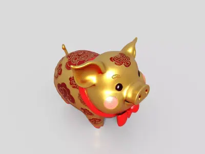 Gold jewelry pig Low-poly 3D model