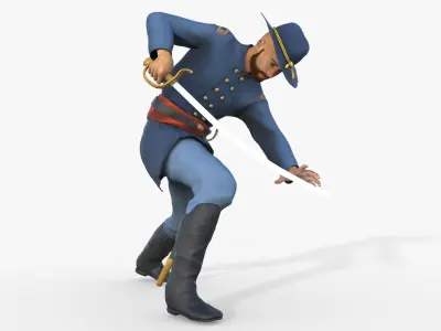 American Civil War Officer Rigged Animated Low-poly 3D model