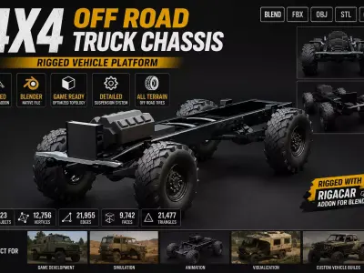 Rigged 4x4 Off Road Truck Chassis Frame Vehicle Platform Low-poly 3D model