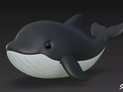 Cartoon Plush Whale Low-poly 3D model