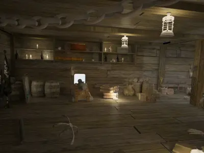 Abandoned pirate ship with weapons 3D model