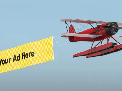 Sea Plane Biplane With Advertising Banner 02 3D model