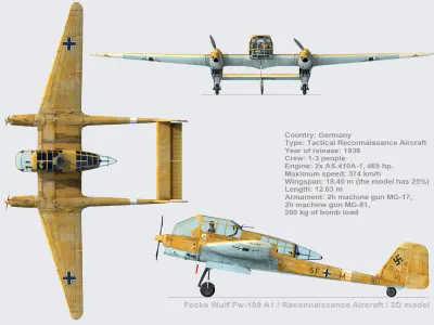 Focke-Wulf Fw 189 A1 Low-poly 3D model